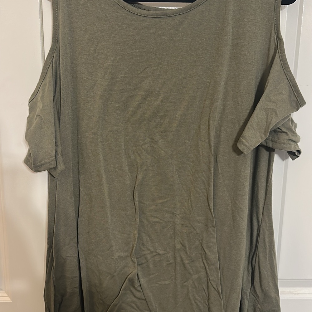 SOLD Olive Green Dress with Cold Shoulder Relaxed Style